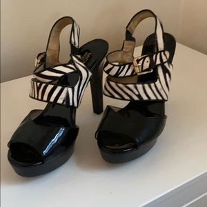 Blk and white zebra hair with Blk patent leather